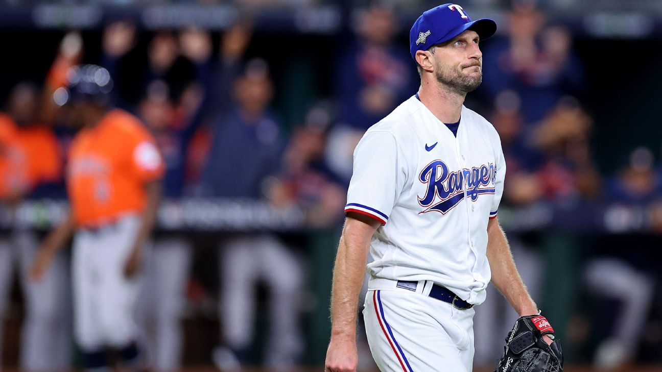 Astros' Max Scherzer struggles in return, Rangers lose Game 3