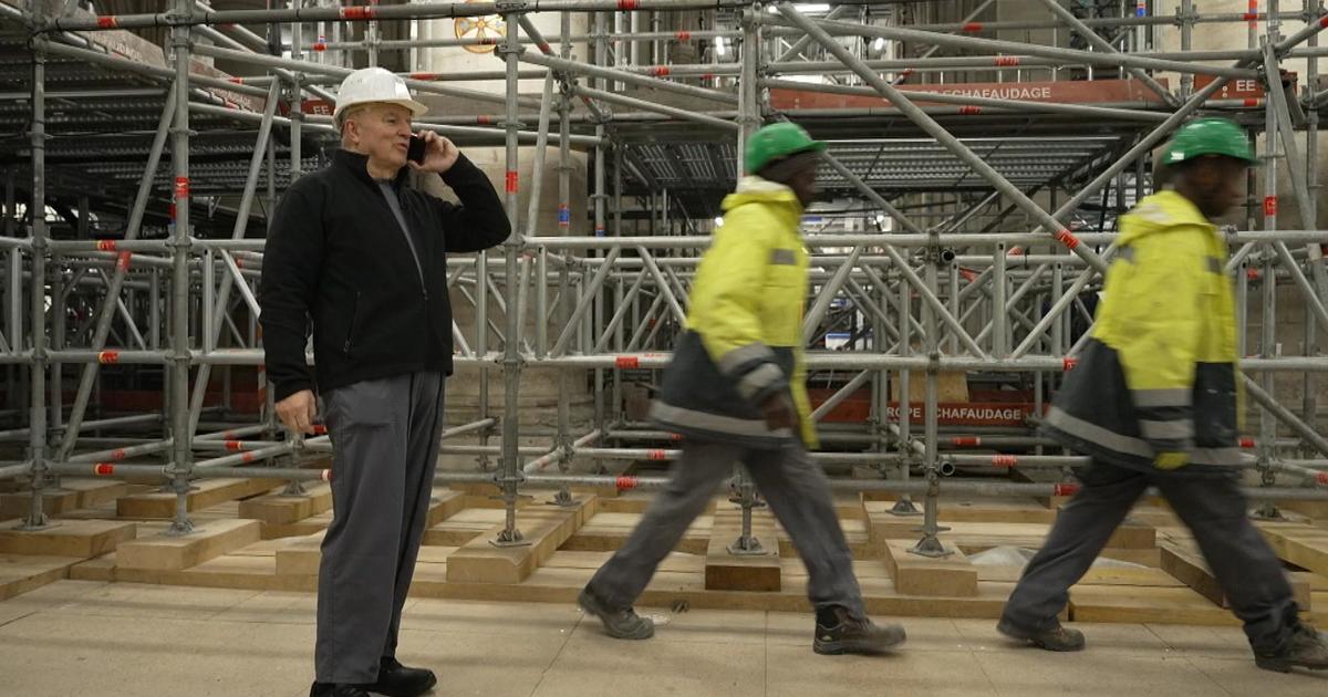 The ongoing restoration of Notre Dame Cathedral after the devastating fire.