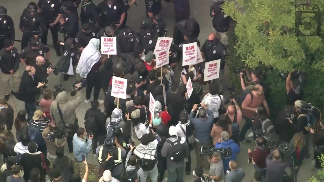 Featured image for UCLA Pro-Palestinian Protesters Clash with Police Amid Congressional Hearing