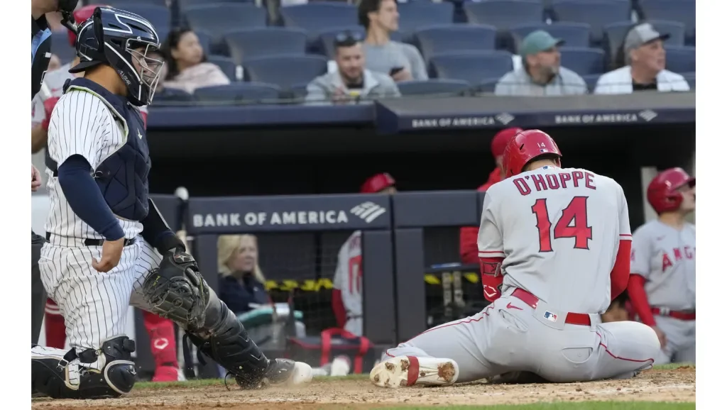 Injury to Logan O'Hoppe adds to Angels' defeat against Yankees.