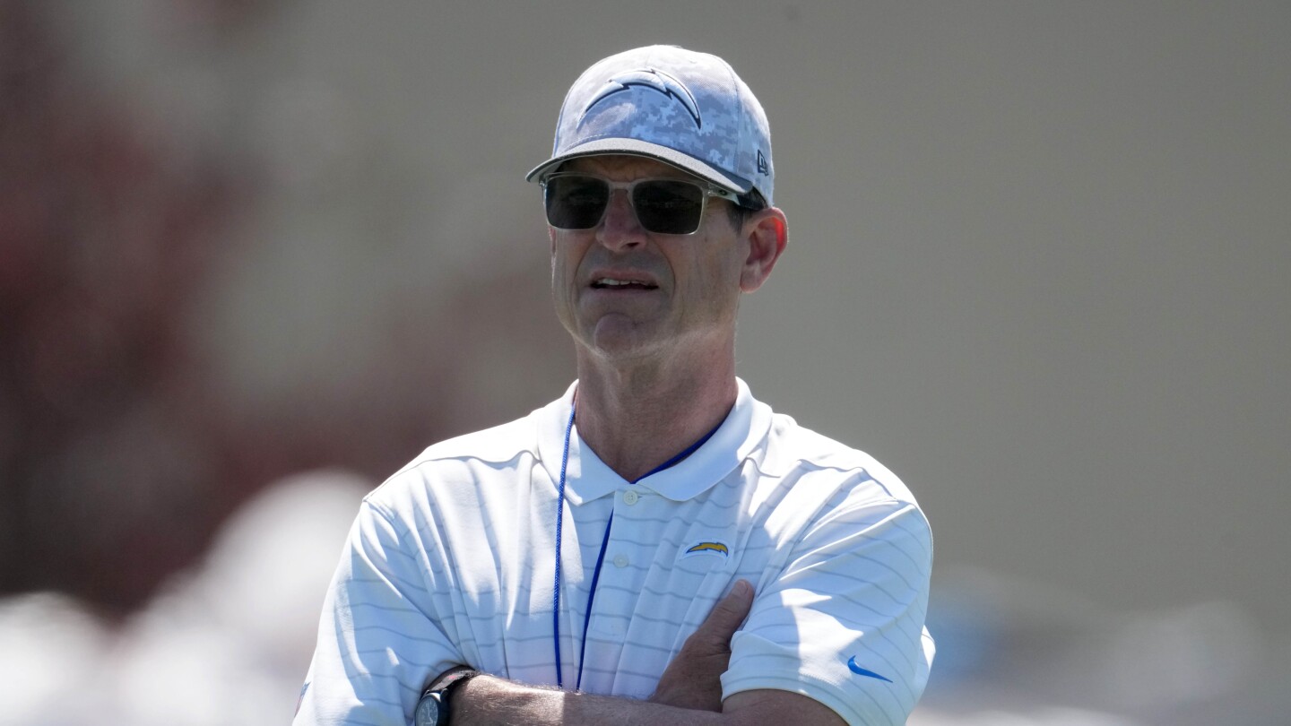 Featured image for Chargers' Jim Harbaugh recovers well after offseason heart and hip surgeries