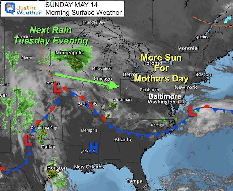 Mother's Day Weather Update: Scattered Showers Possible Today, Better Tomorrow.