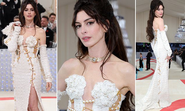 Featured image for Anne Hathaway stuns in daring Versace gown at Met Gala.