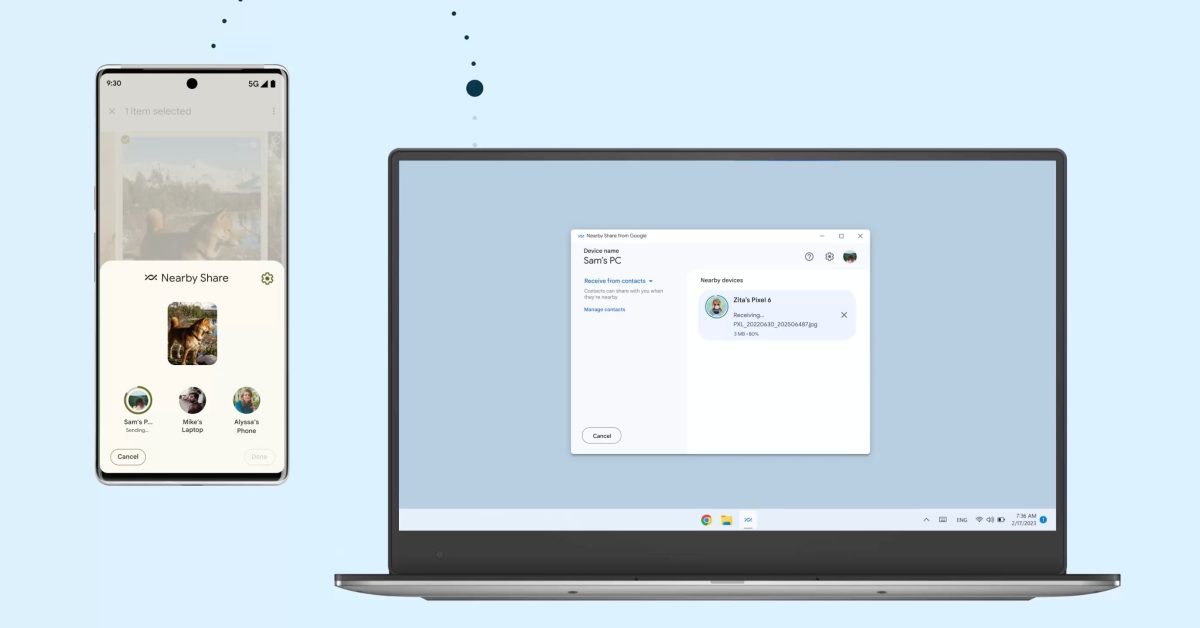 Featured image for Android's Nearby Share now available for PC globally