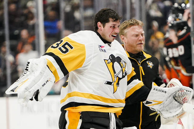 Featured image for "Penguins' Jarry injured, Hellberg steps up in revenge win over Ducks"