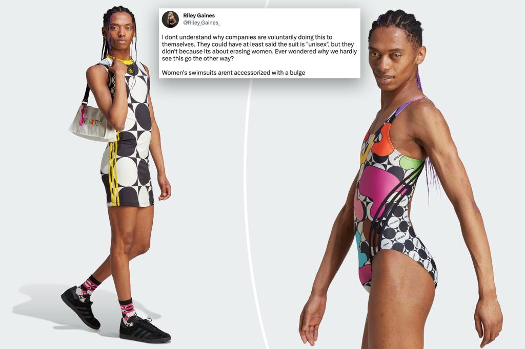 Adidas faces backlash over male model for women's swimsuits.