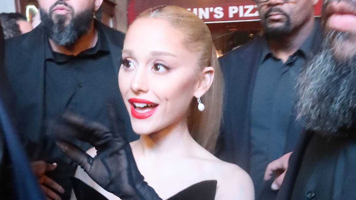Featured image for "Ariana Grande Stuns in Plunging Velvet Dress at Ethan Slater's Broadway Premiere"
