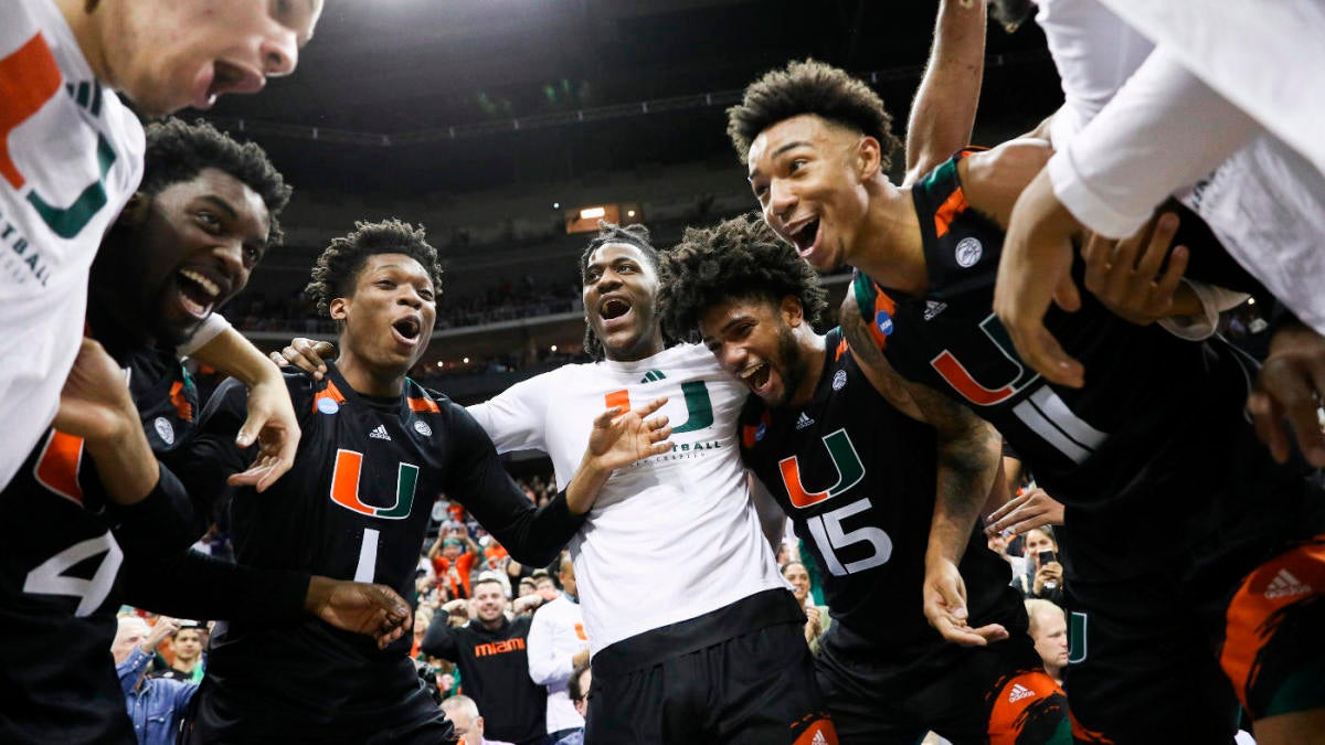 Miami's Coach Jim Larrañaga Dances with Joy After Upset Win Over Houston in March Madness 2023.