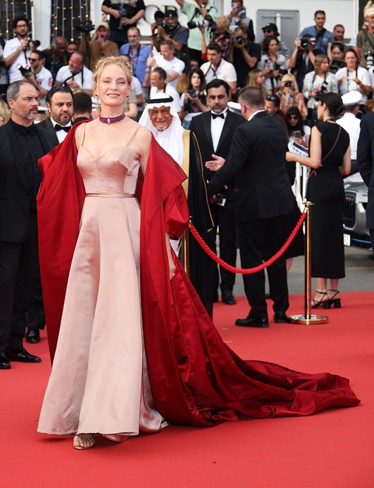 Featured image for Uma Thurman Shines in Dior Haute Couture at Cannes Film Festival Premiere