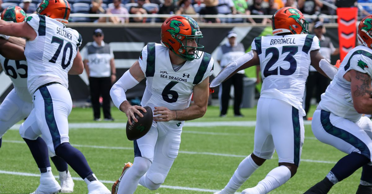 Featured image for Sea Dragons secure XFL playoff spot with dominant win over Vipers.