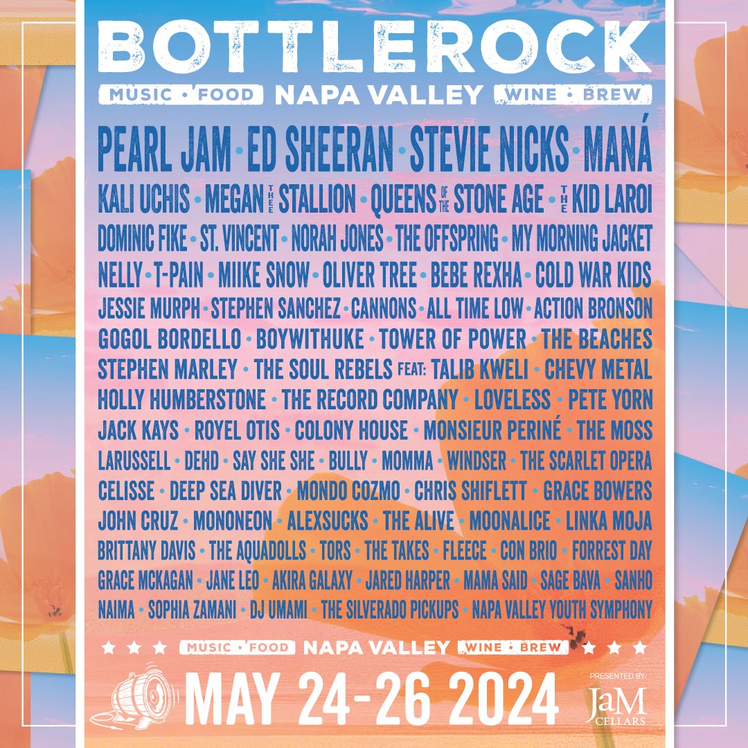 Featured image for "BottleRock 2024: Pearl Jam, Ed Sheeran, Stevie Nicks Headline Lineup"