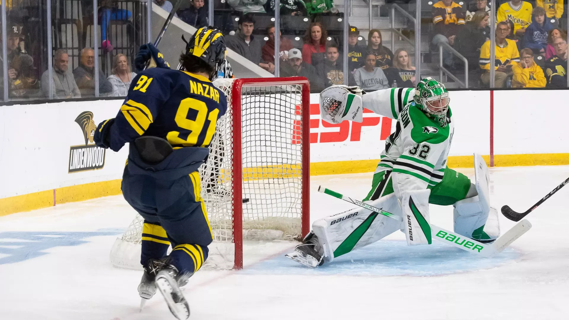 "University of Michigan Hockey Team's Third Period Barrage Stuns North Dakota in Regional Semifinal"