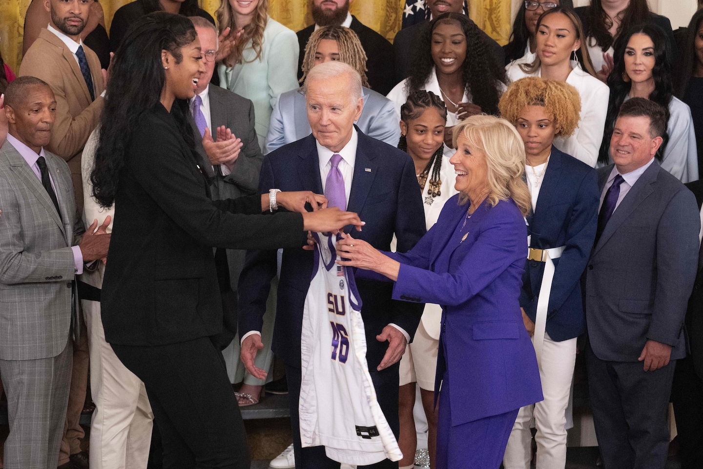 LSU Women's Basketball Team Meets President Biden at White House Ceremony, Player Collapses During Speech