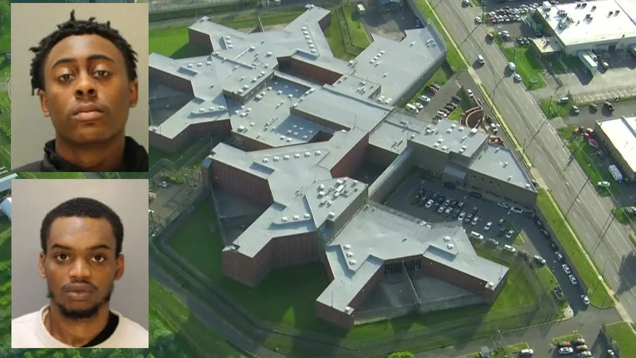 Philadelphia police search for two escaped inmates, one charged with four murders.