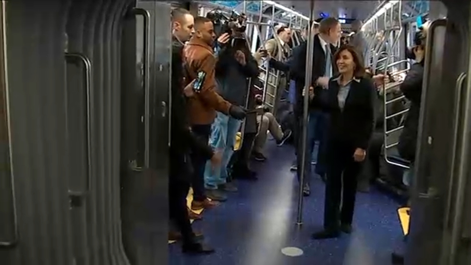 "Governor Hochul Unveils Innovative MTA Train Cars Amid Express Service Debate"