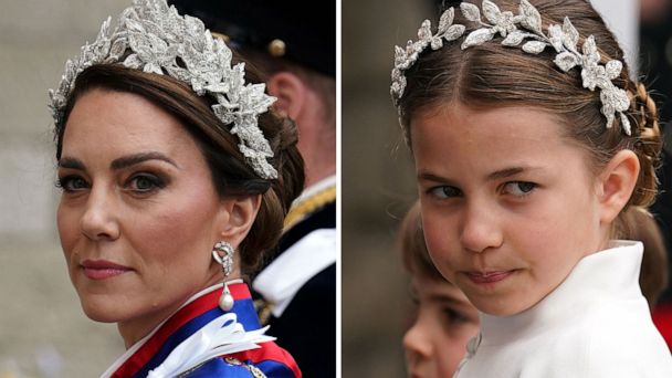 Kate and Charlotte's Matching Silver Floral Headpieces Steal the Show at Coronation.