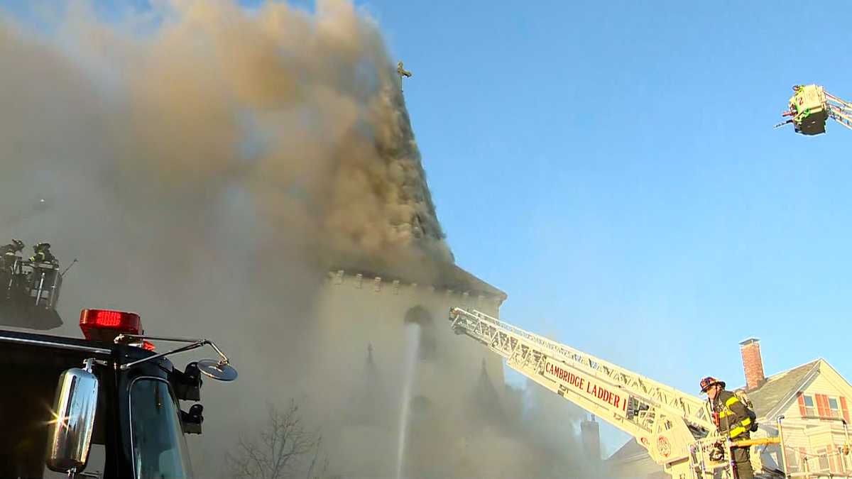 Faith Lutheran Church in Cambridge engulfed in multi-alarm fire.