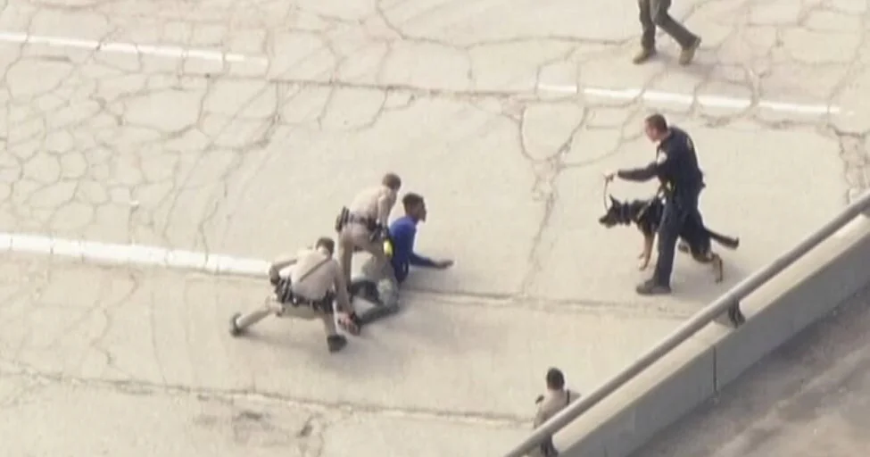High-speed pursuit ends with suspect's arrest after dangerous freeway dash.