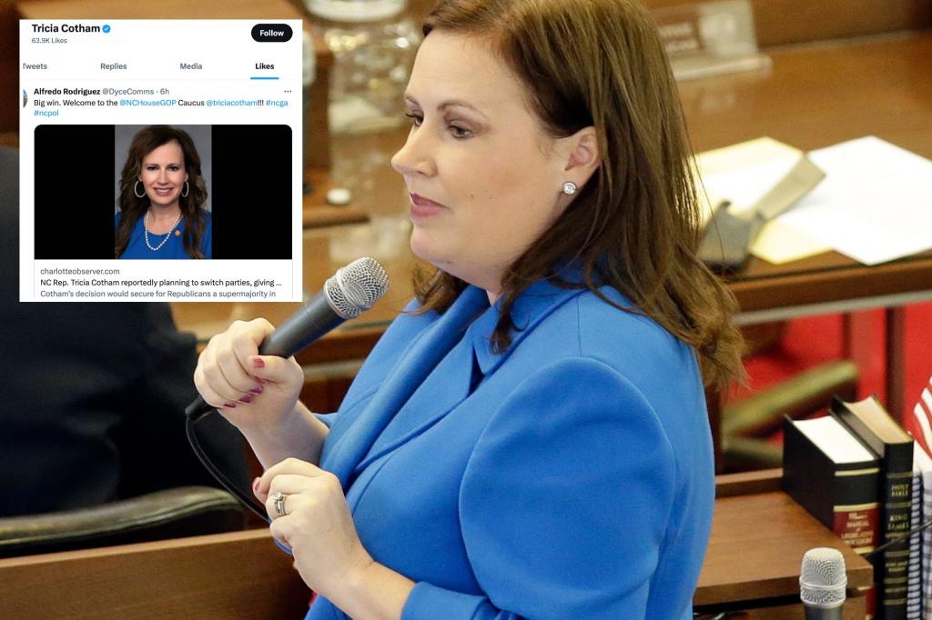 NC State Rep. Tricia Cotham switches from Democrat to Republican party.