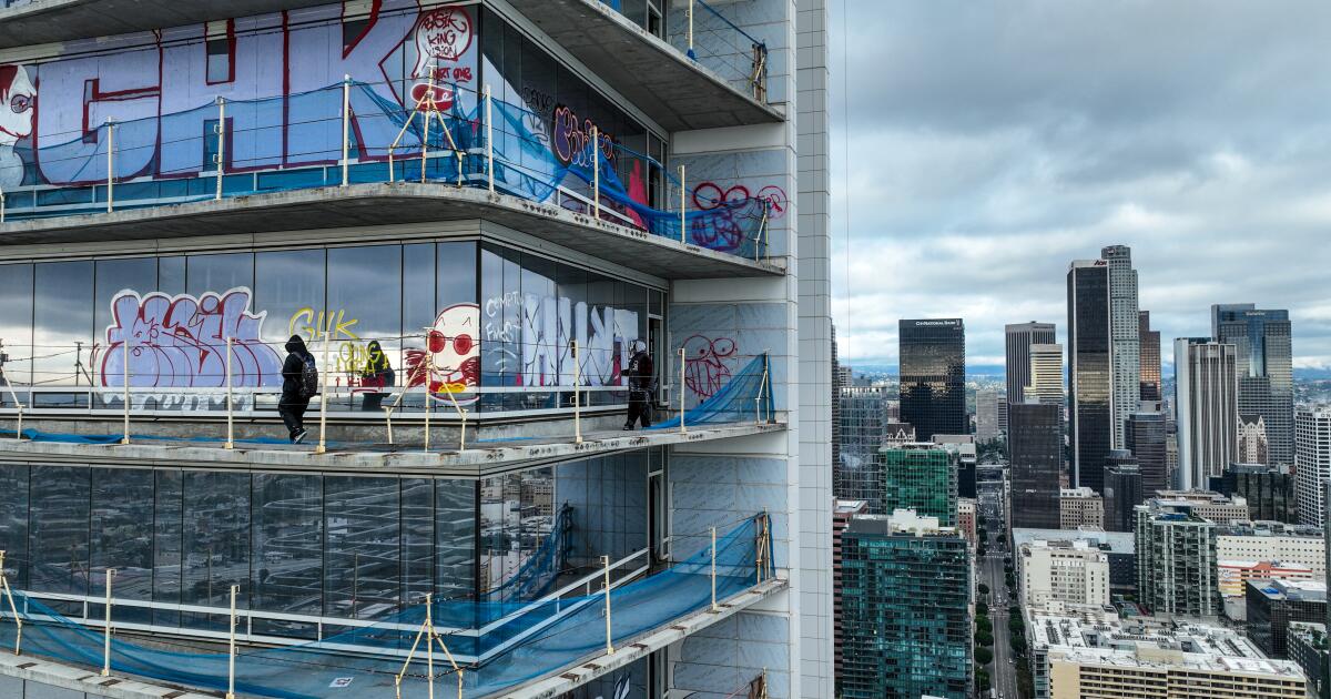 Featured image for "Graffiti-Covered Skyscraper BASE Jumping Video Strains LAPD Resources"