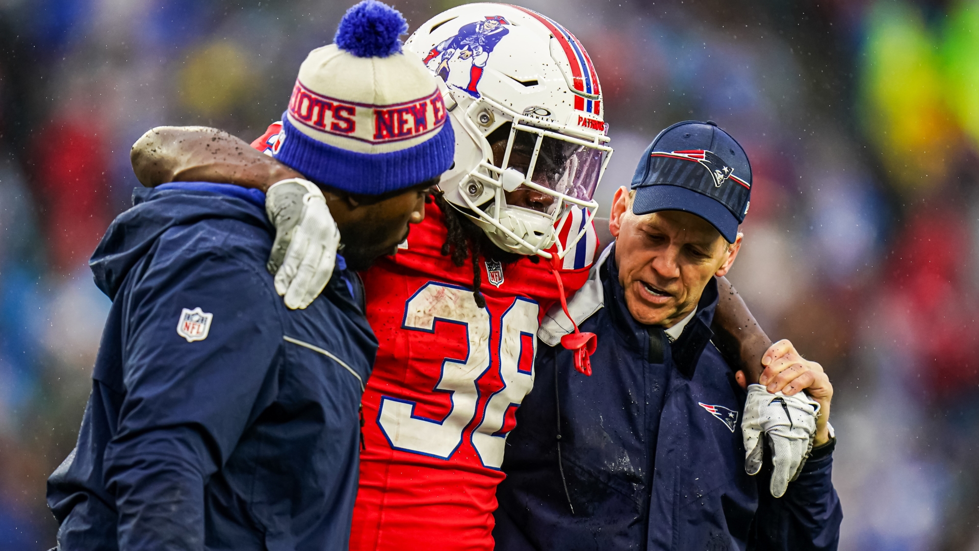 Featured image for Patriots Star Rhamondre Stevenson Sidelined with High Ankle Sprain